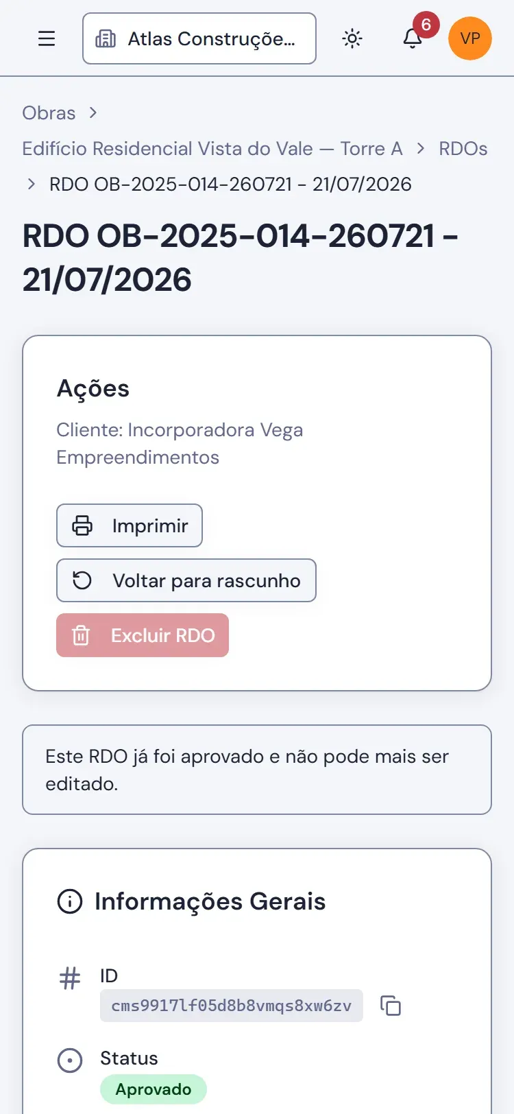 Aplicativo do Pilário no smartphone: RDO assinado direto no canteiro